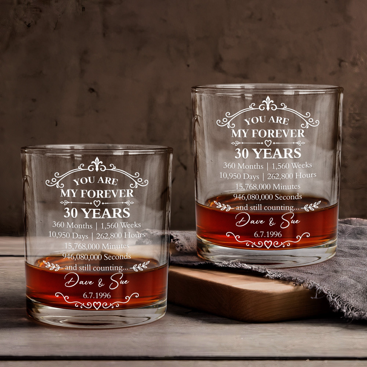 Custom Anniversary Counting Time, Custom Year For Couples, Him, Her, Parents - Personalized Whiskey Glass