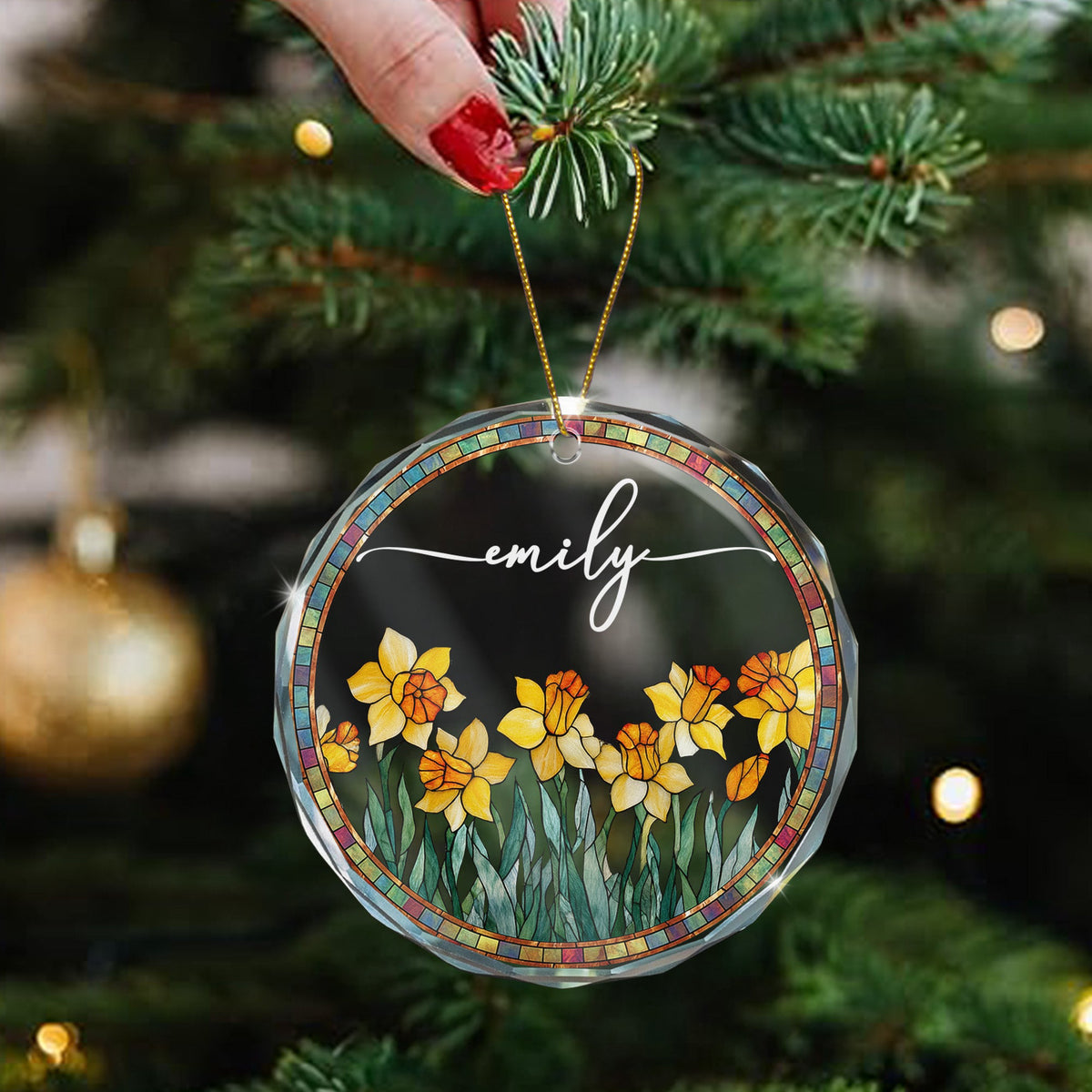 Custom Birth Flower & Name Christmas Gift For Family, Mom, Sister, Friends - Personalized Ornament