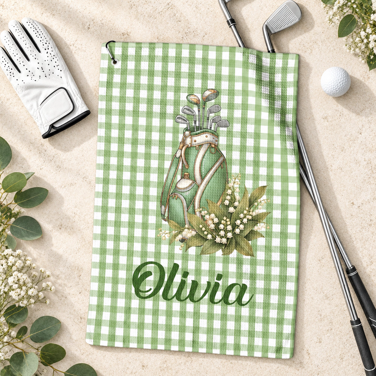 Custom Birth Flower & Name Gift For Golf Girls, Golf Lovers - Personalized Golf Towel
