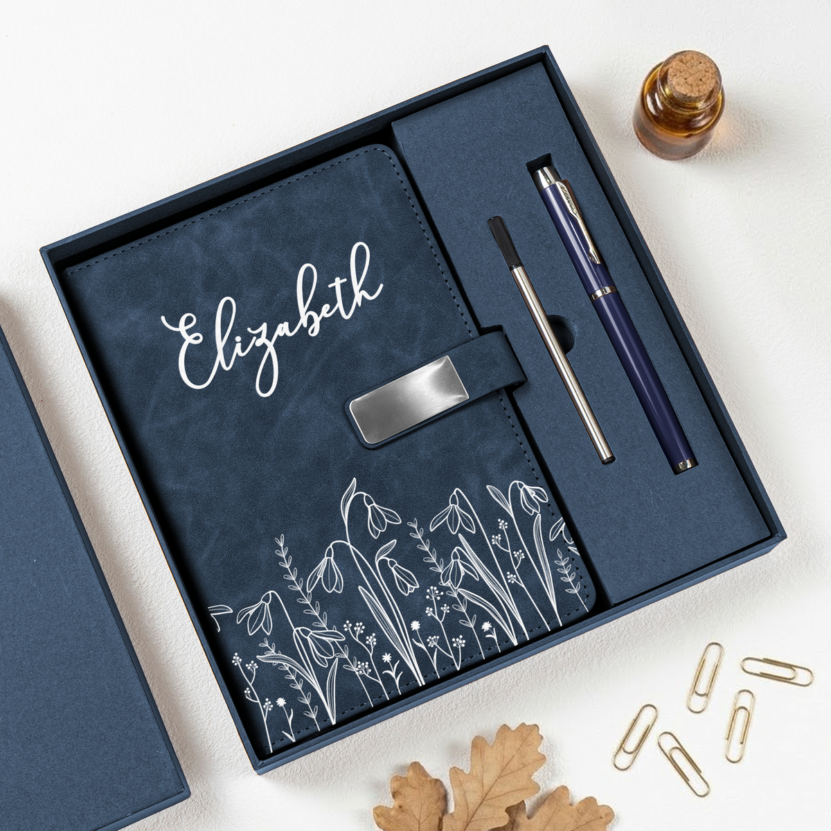 Custom Birth Flower & Name Notebook Gift For Her - Personalized Notebook Set