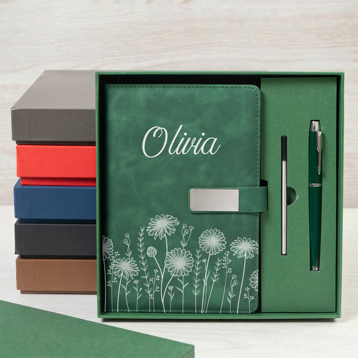 Custom Birth Flower & Name Notebook Gift For Her - Personalized Notebook Set