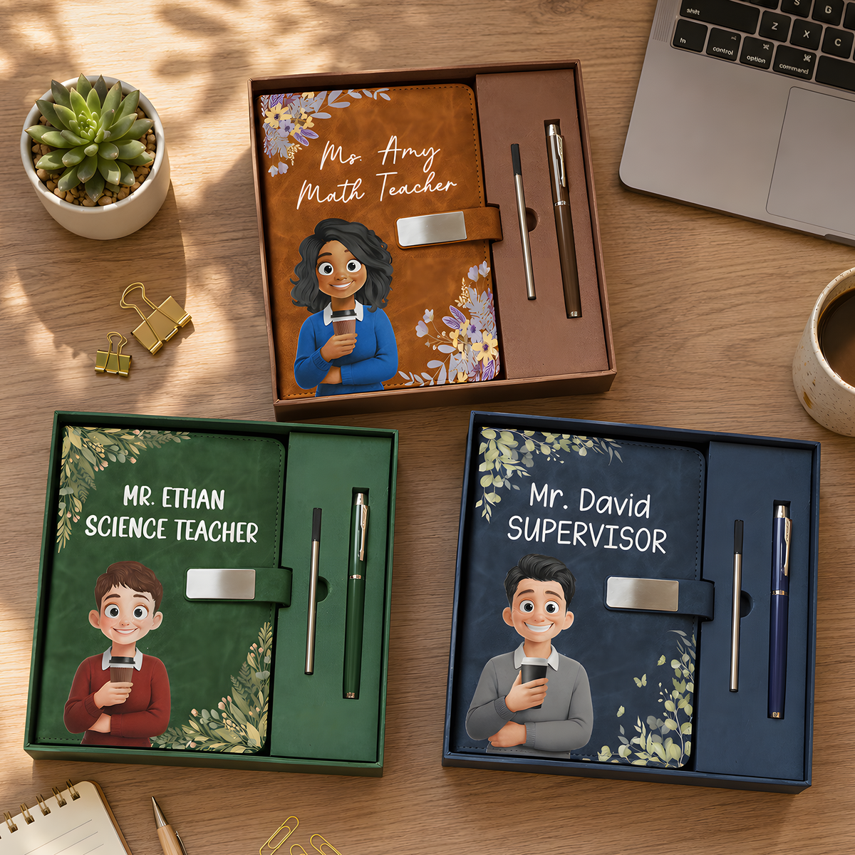 Custom Character For Teacher, Coworker, Boss With Name - Personalized Notebook Set