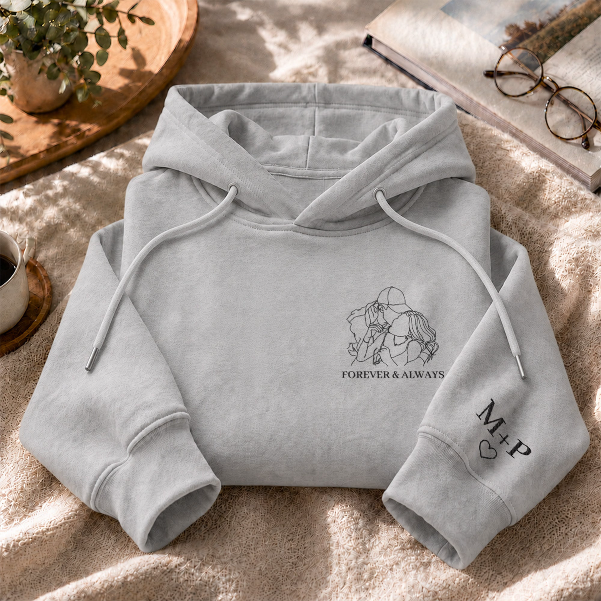 Custom Couple Photo Line Art Matching Embroidered Shirt Sweatshirt - Personalized Shirt