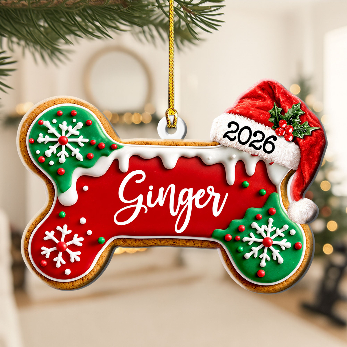Custom Dog Bone, Fishy Cat Gingerbread Christmas Pet First Christmas 3D Relief - Personalized Ornament