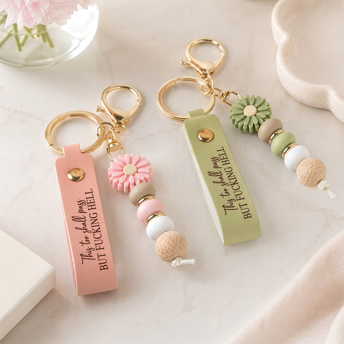 Custom Engraved Inspirational Message For Her, Daughter, Friends, Self Gift - Personalized Beaded Keychain