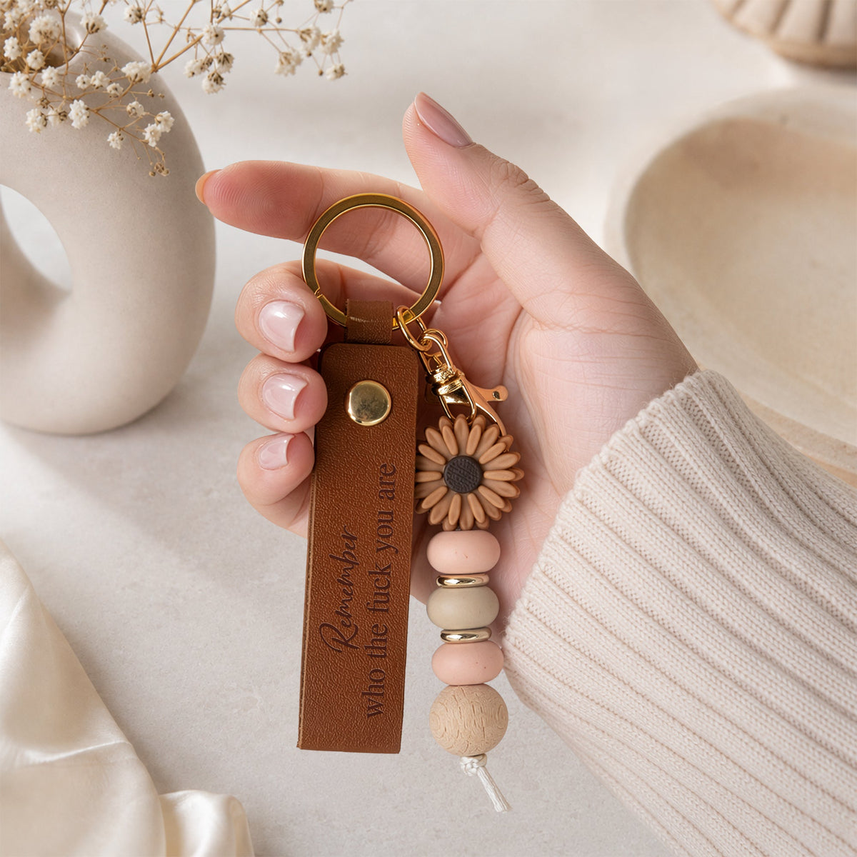 Custom Engraved Inspirational Message For Her, Daughter, Friends, Self Gift - Personalized Beaded Keychain