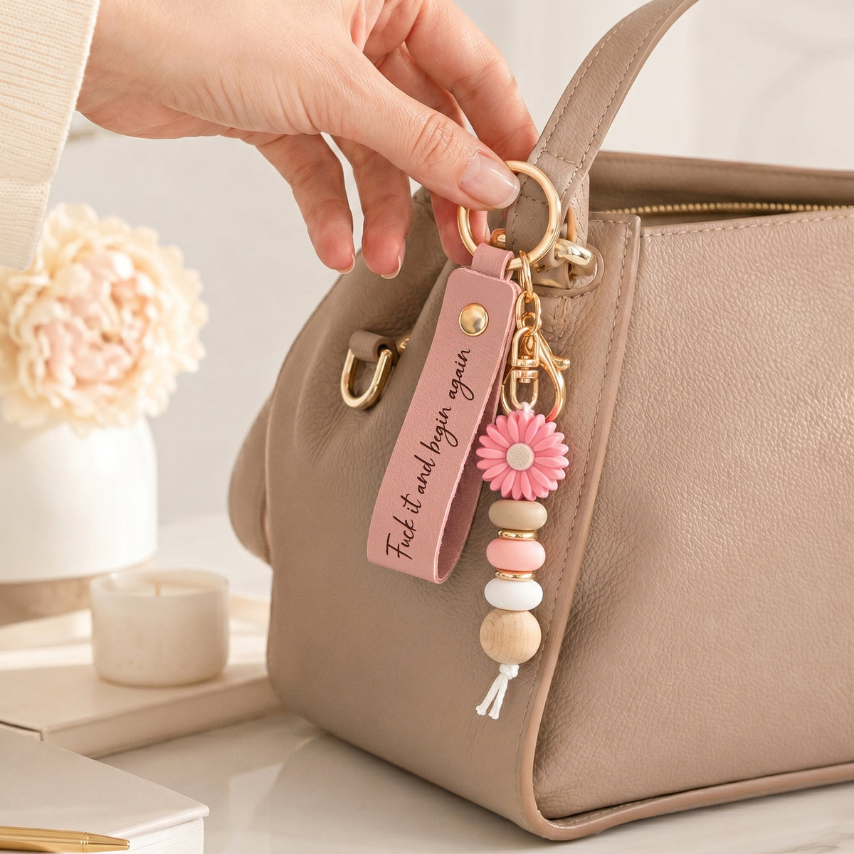 Custom Engraved Inspirational Message For Her, Daughter, Friends, Self Gift - Personalized Beaded Keychain