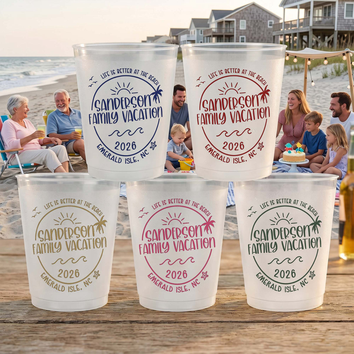 Custom Family Beach Vacation Cups, Life Is Better At The Beach - Personalized Cups