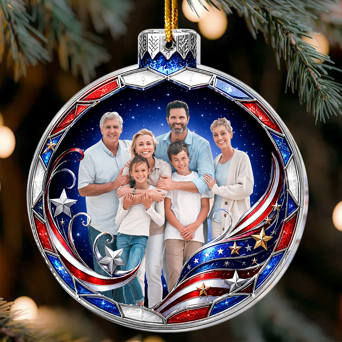 Custom Family Photo Ball Usa Patriotic Keepsake Gifts - Personalized Ornament