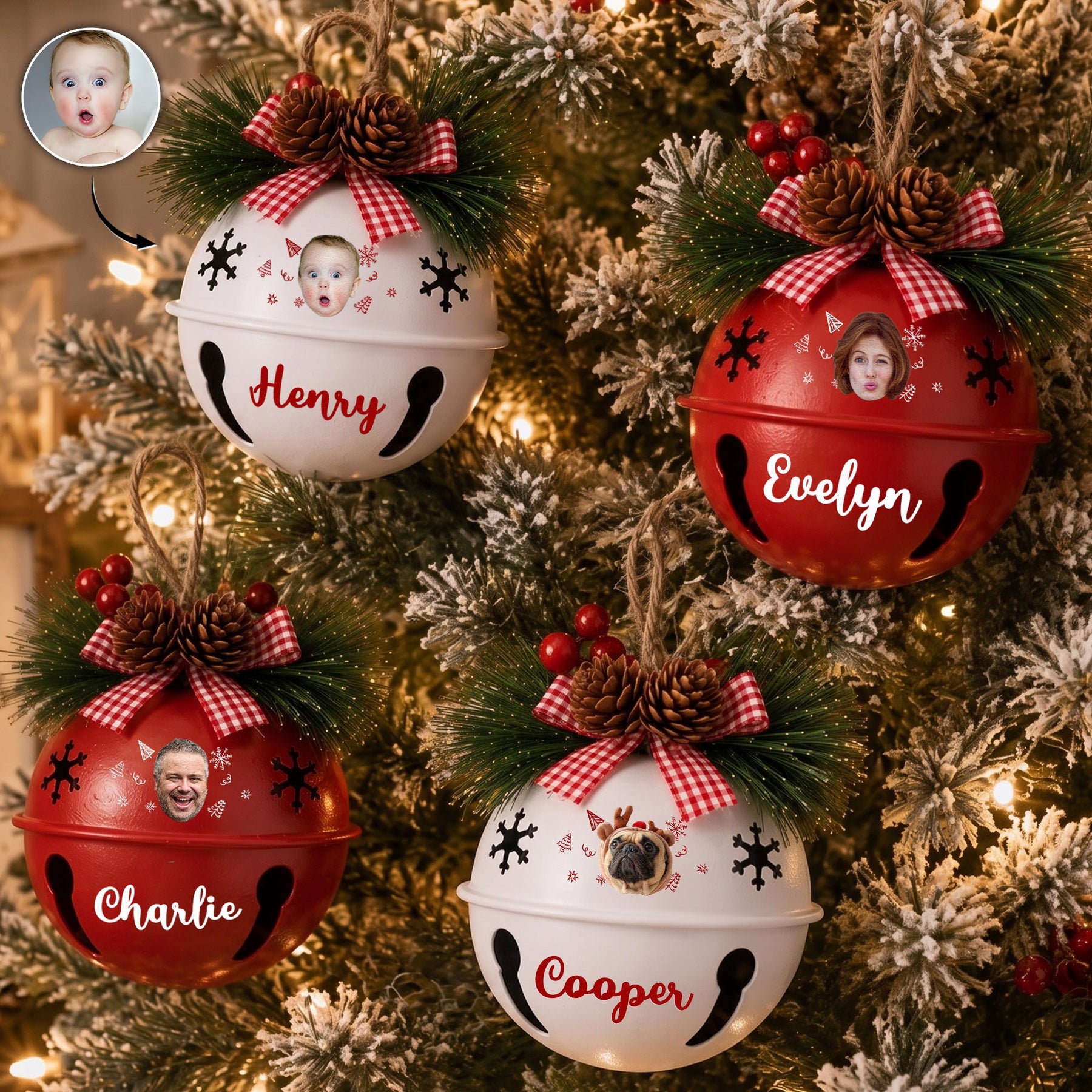 Custom Funny Face Jingle Bell Ornament Christmas Gifts For Family, Friends, Coworkers - Personalized Ornament