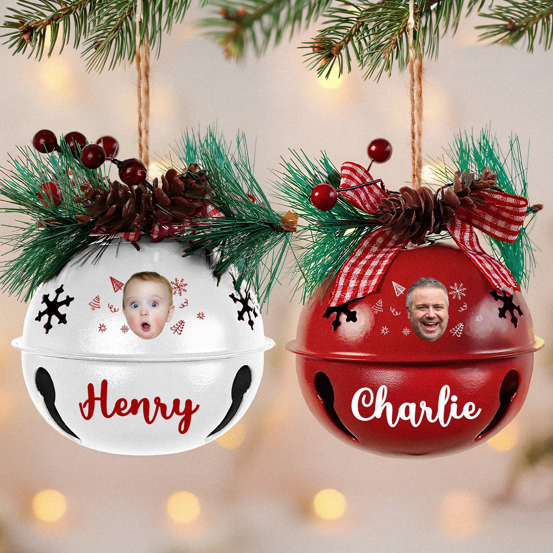 Custom Funny Face Jingle Bell Ornament Christmas Gifts For Family, Friends, Coworkers - Personalized Ornament