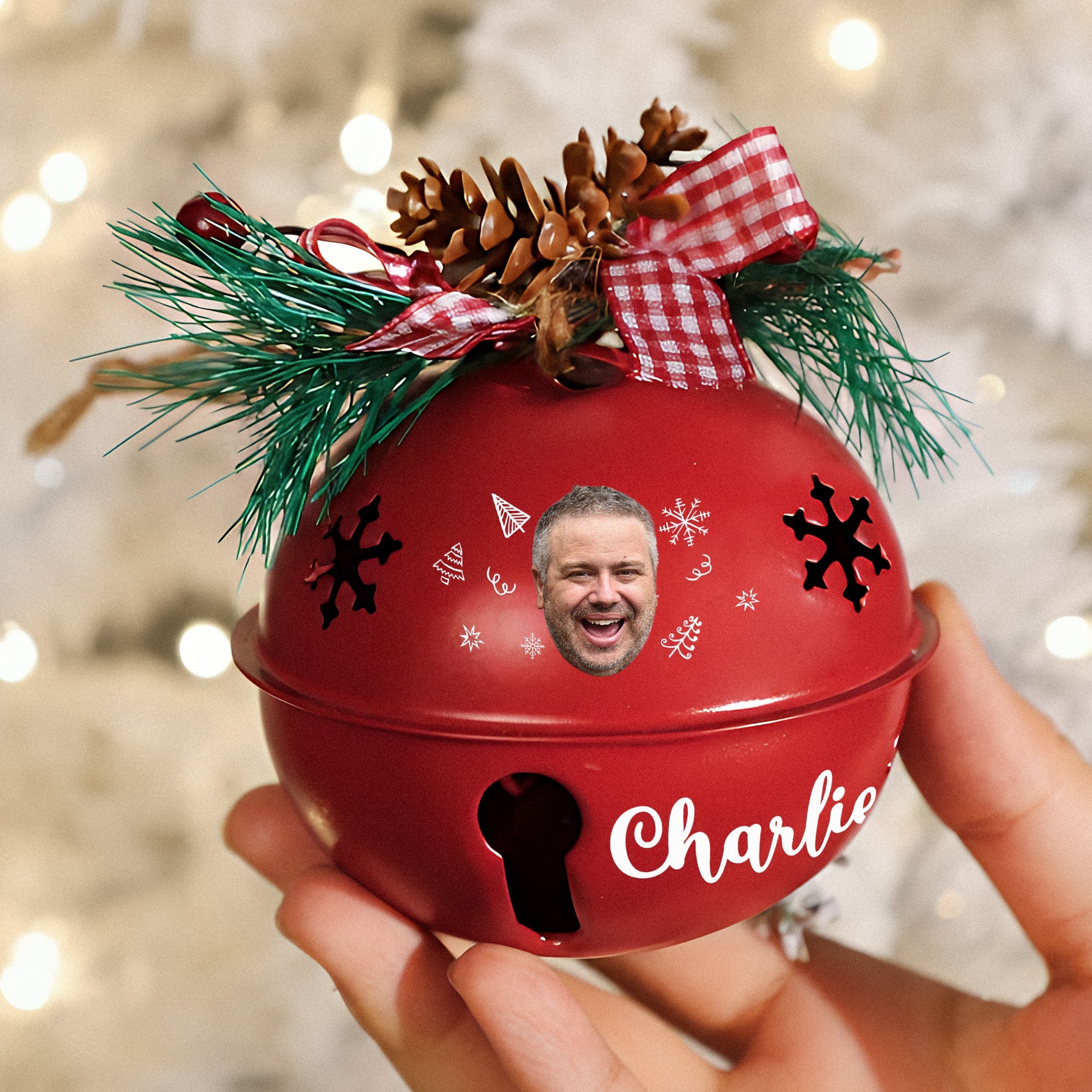 Custom Funny Face Jingle Bell Ornament Christmas Gifts For Family, Friends, Coworkers - Personalized Ornament