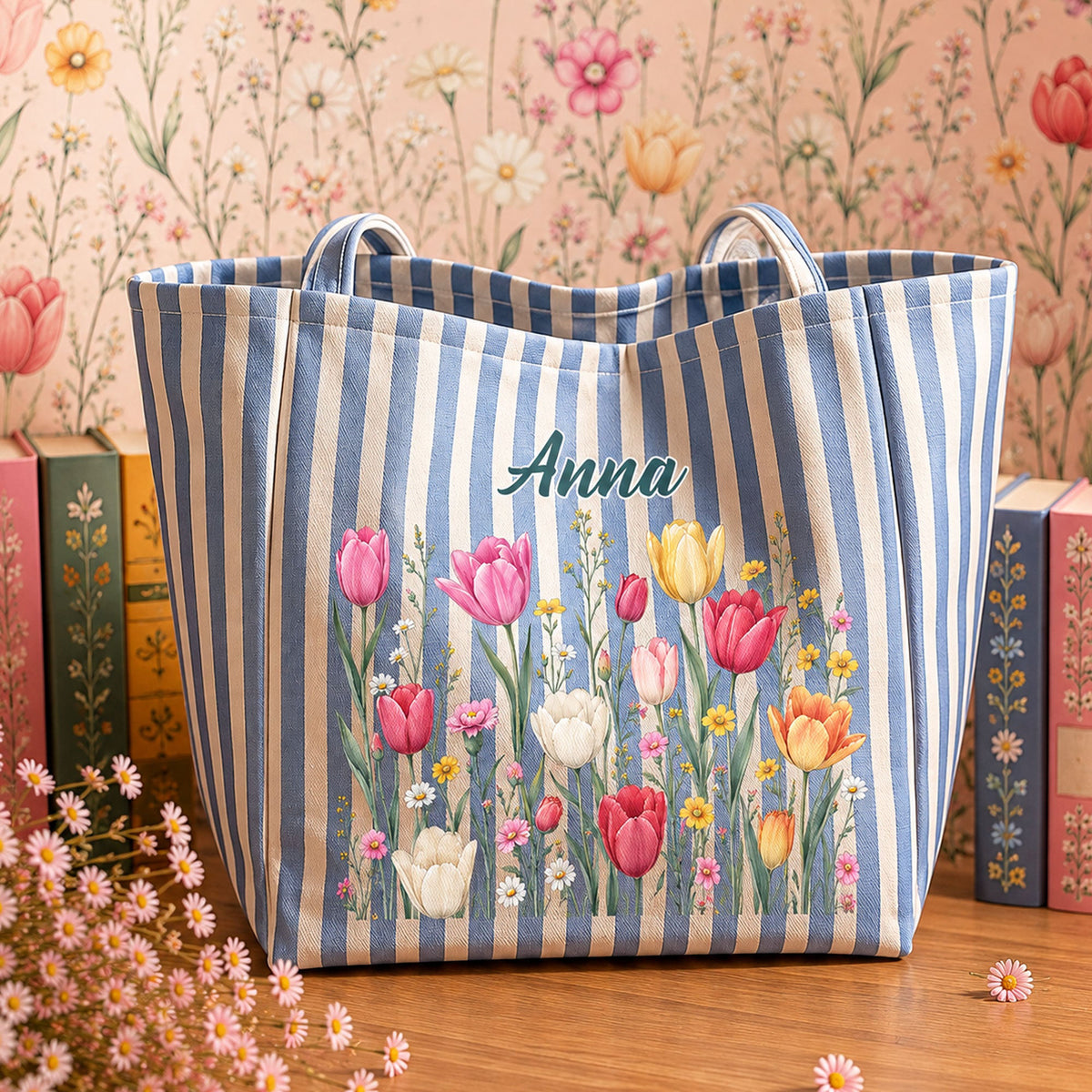 Custom Name & Birth Flower For Her, Coworkers, Boss, Teachers, Friends - Personalized Tote Bag