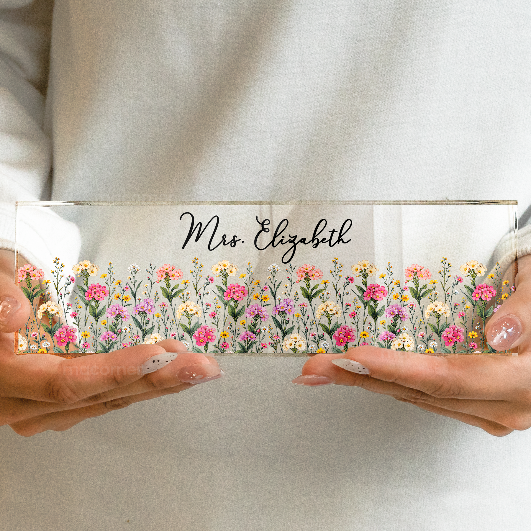 Custom Name & Birth Flower For Her, Coworkers, Teacher, Boss, Friends - Personalized Name Plate