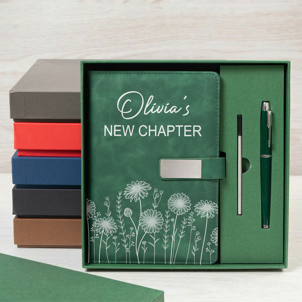Custom Name & Birth Flower New Chapter Retirement Christmas Birthday Gifts For Her, Coworker - Personalized Notebook Set