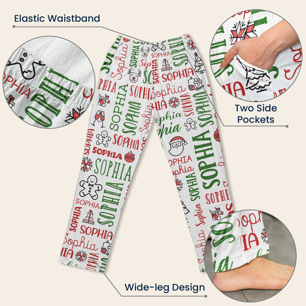 Custom Name Christmas Gifts For Family Members, Kids - Personalized Lounge Pants