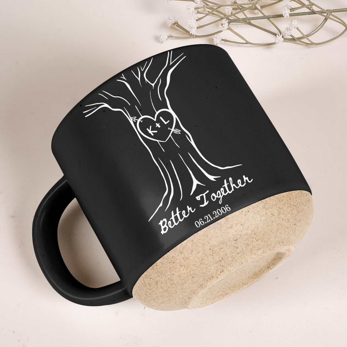 Custom Name & Date Pottery Mug For Couples Anniversary Gifts - Personalized Mug