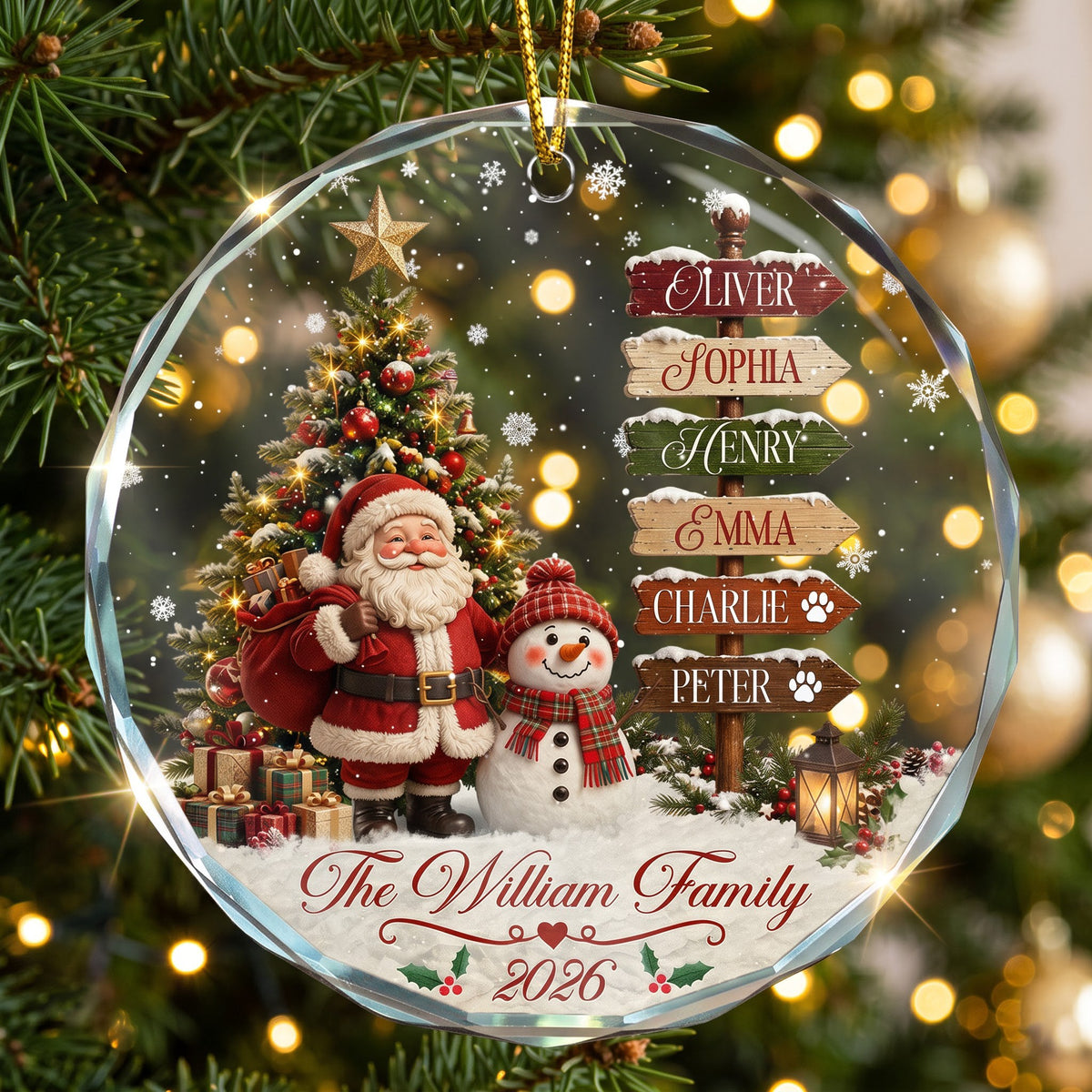Custom Name Family Christmas Ornament 2026 Santa Snowman - Personalized Ornament