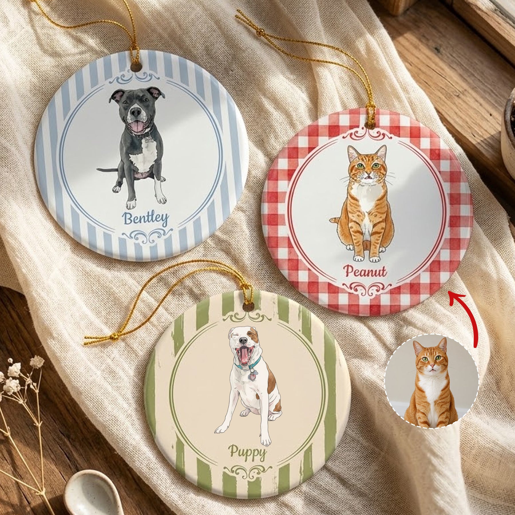 Custom Pet Photo Watercolor Christmas Gifts For Pet Lovers - Personalized Ornament