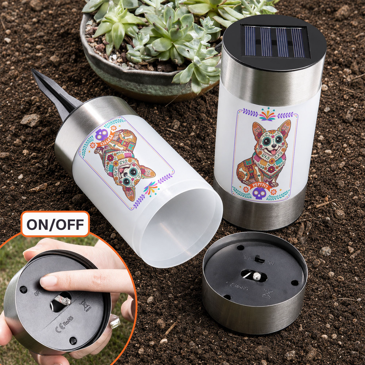 Custom Pet Portrait Day Of The Dead Día De Los Muertos - Personalized Solar Garden Light