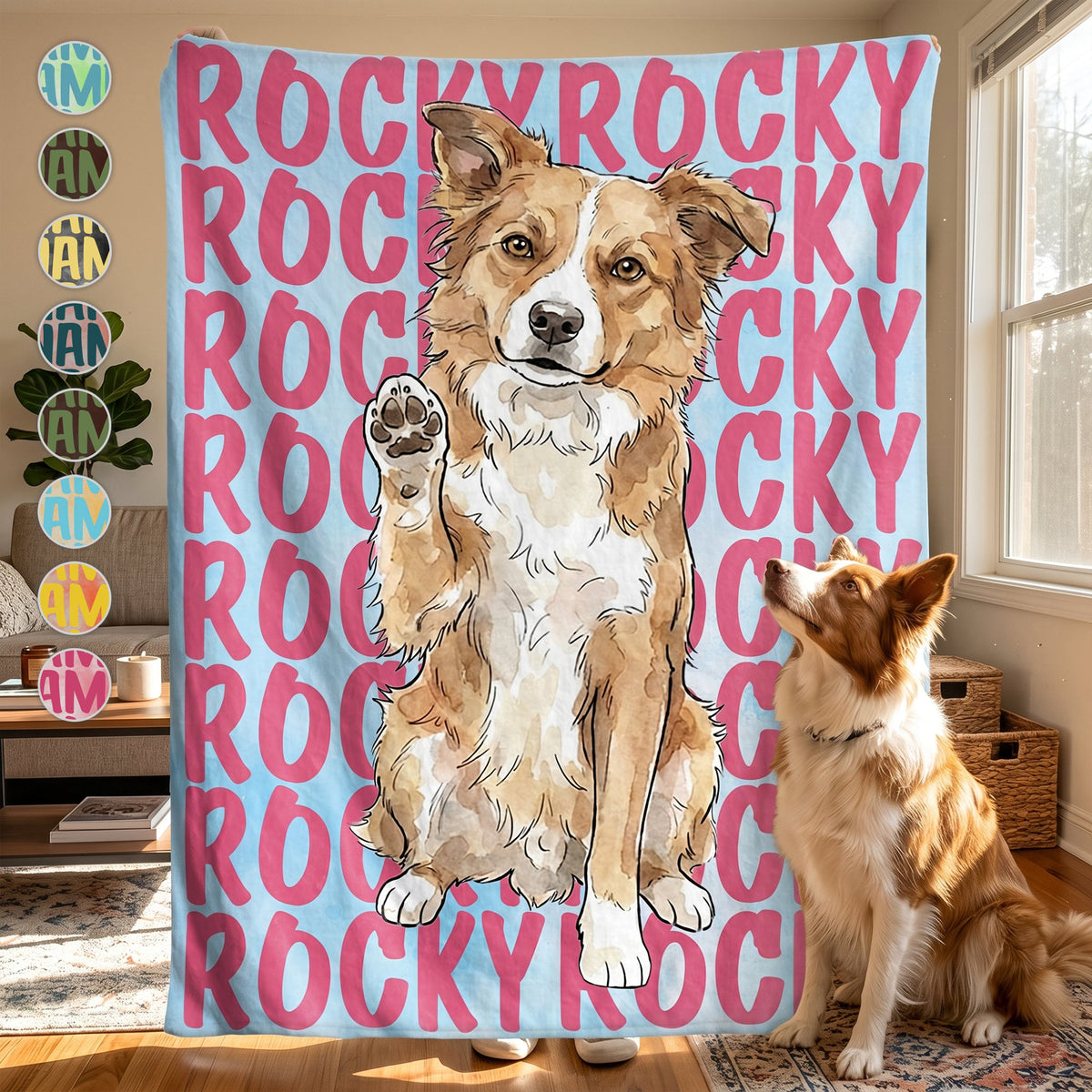 Custom Pet Portrait & Name Watercolor Style - Personalized Blanket
