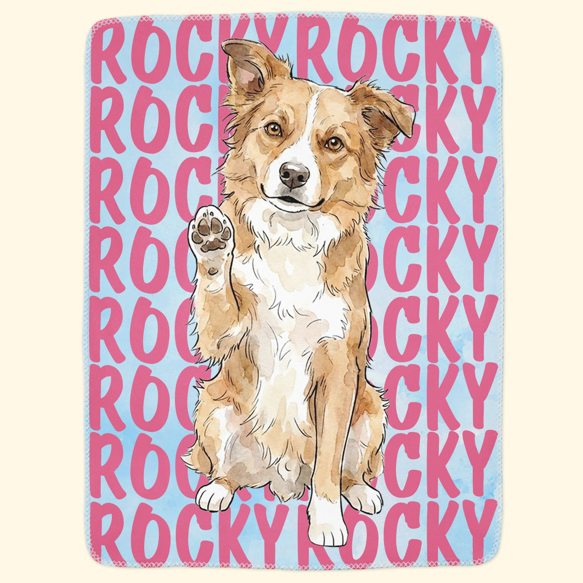Custom Pet Portrait & Name Watercolor Style - Personalized Blanket