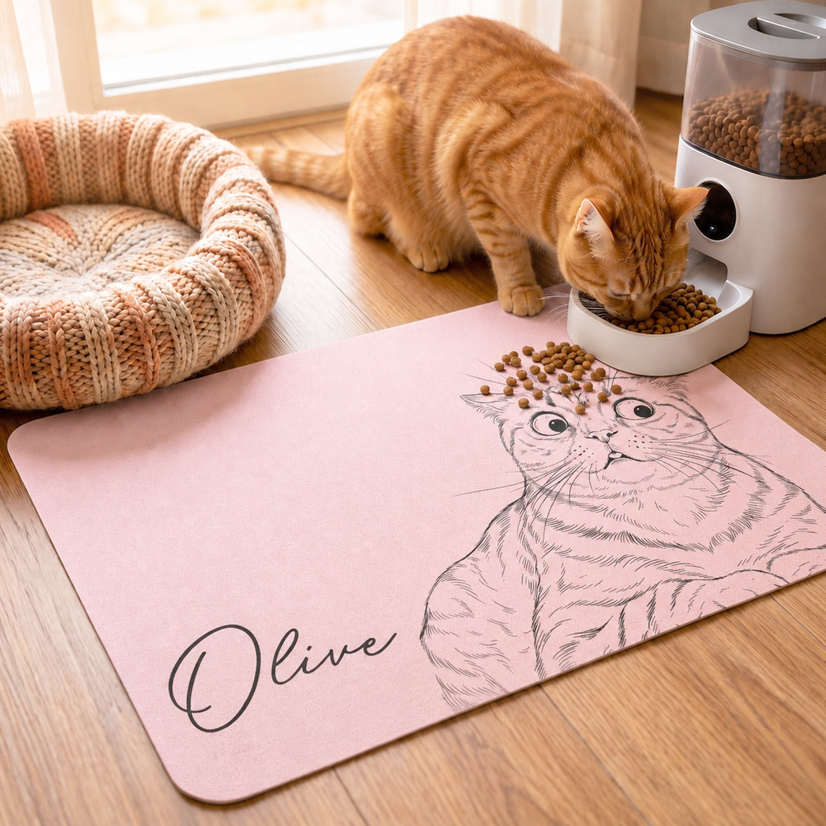 Custom Pet Portrait Sketch Line Art Gift For Pet Lovers - Personalized Pet Feeding Mat