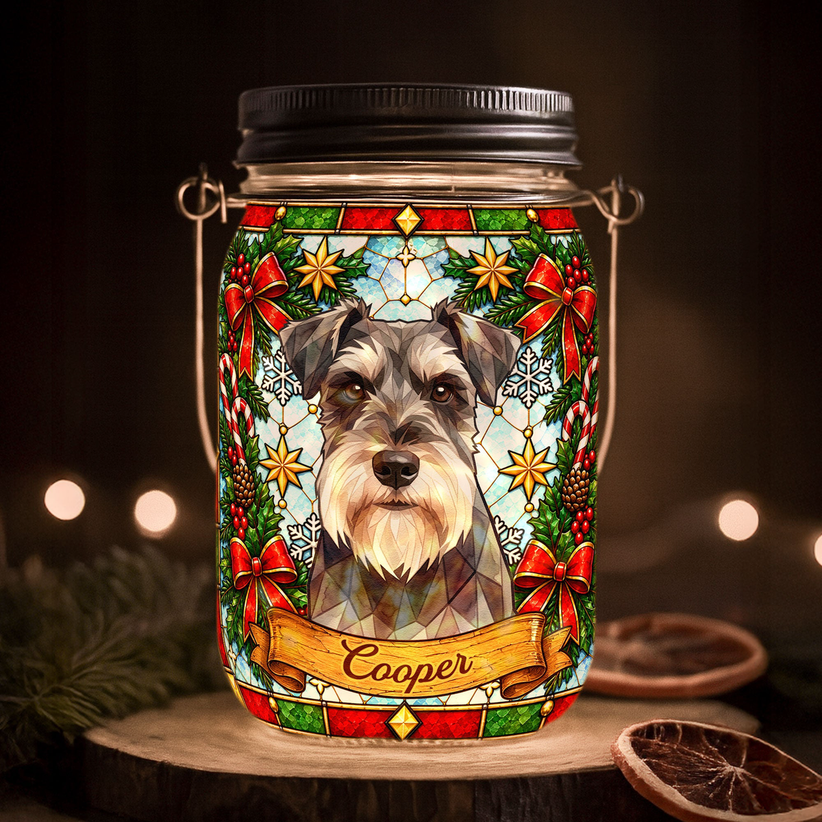 Custom Pet Portrait Stained Glass Art Pet Lovers Gifts Pet Loss Gifts - Personalized Solar Mason Jar Light