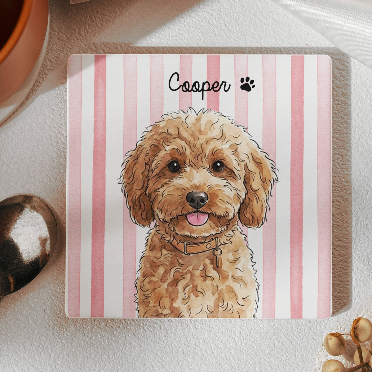 Custom Pet Portrait Watercolor Coaster Set For Pet Lovers, Family - Personalized Coaster