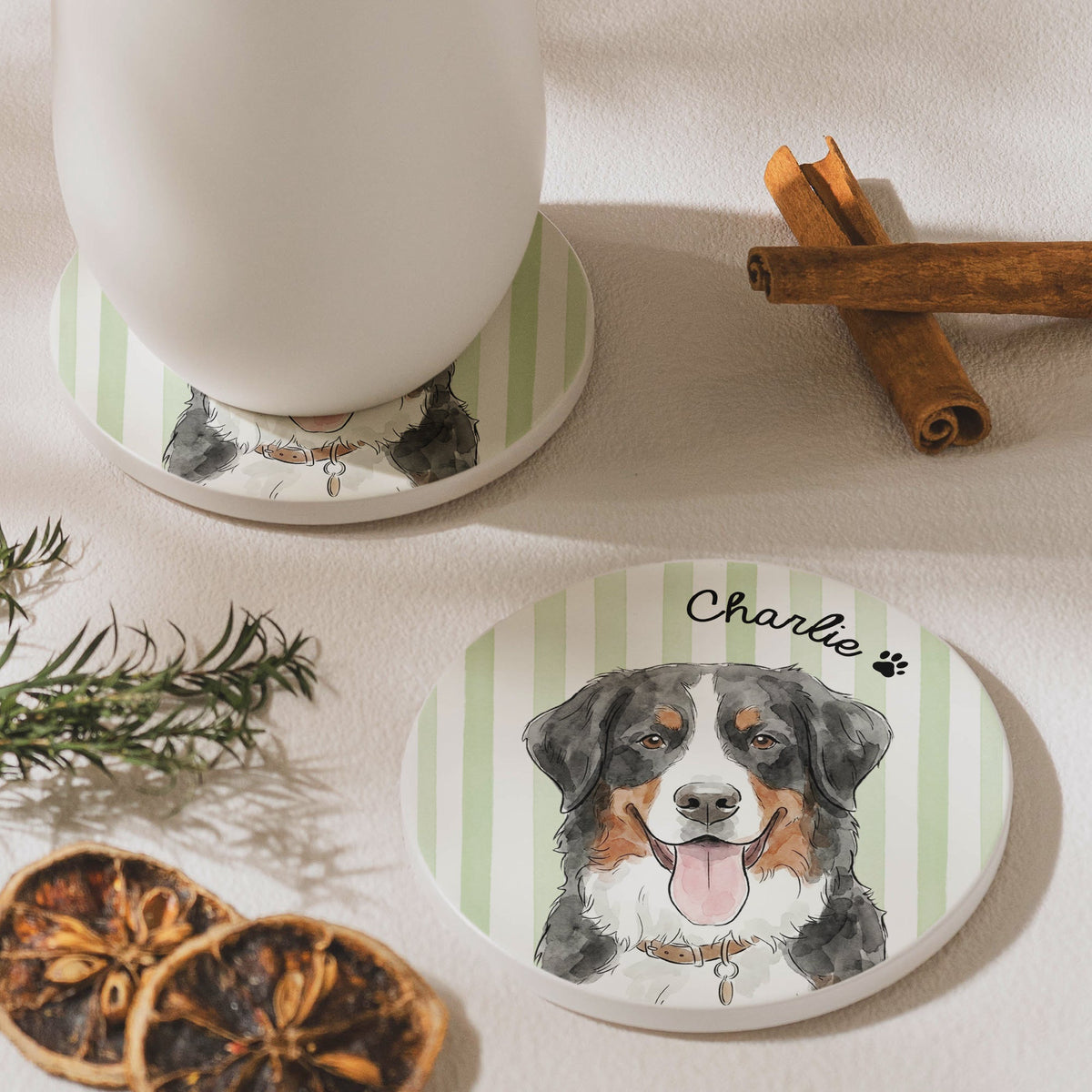 Custom Pet Portrait Watercolor Coaster Set For Pet Lovers, Family - Personalized Coaster
