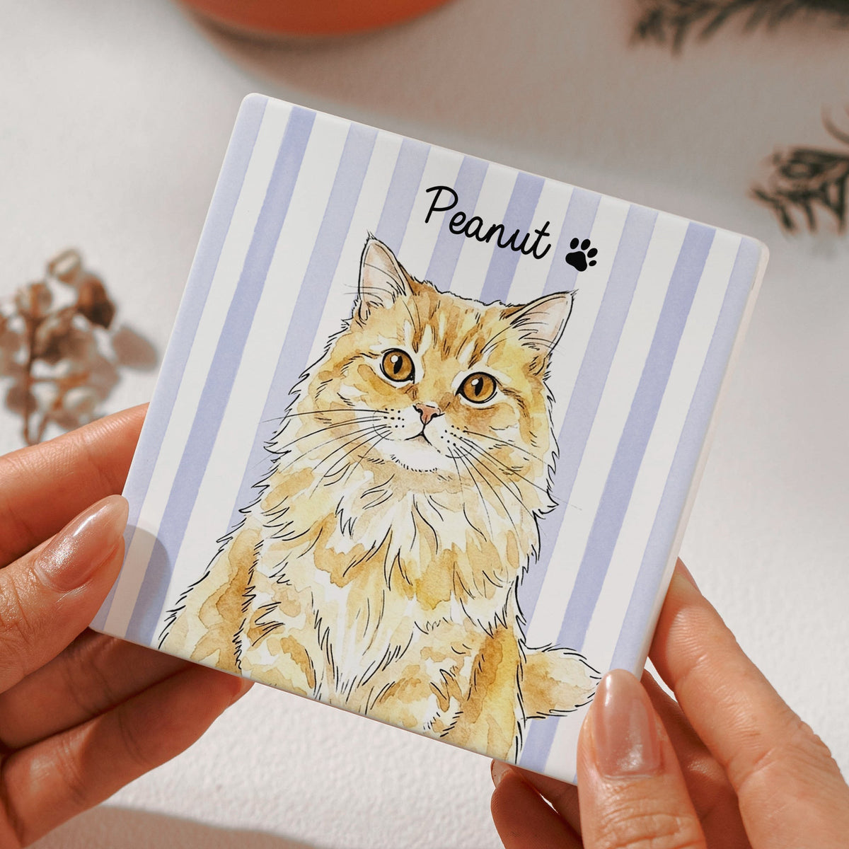 Custom Pet Portrait Watercolor Coaster Set For Pet Lovers, Family - Personalized Coaster