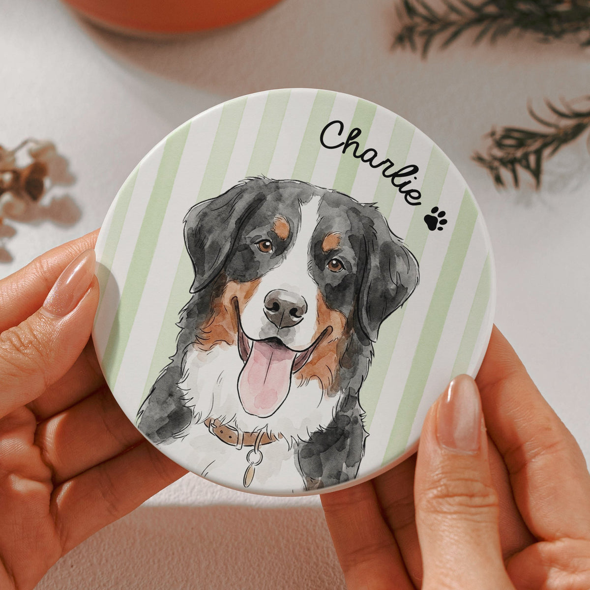 Custom Pet Portrait Watercolor Coaster Set For Pet Lovers, Family - Personalized Coaster