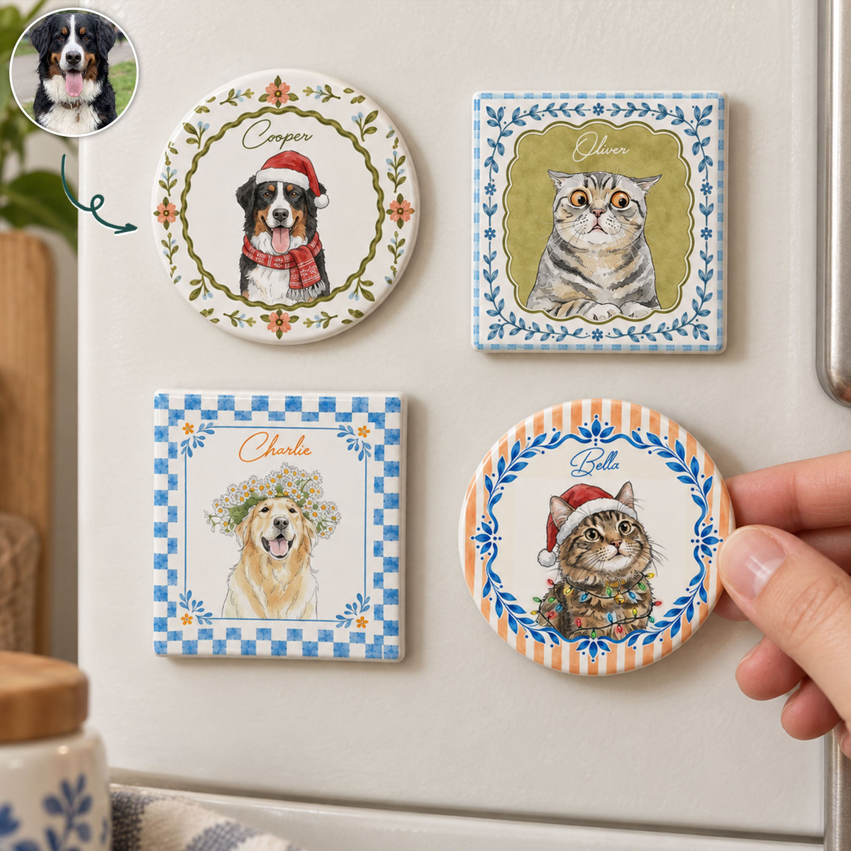 Custom Pet Watercolor Colorful Christmas Gifts For Pet Lovers - Personalized Magnet