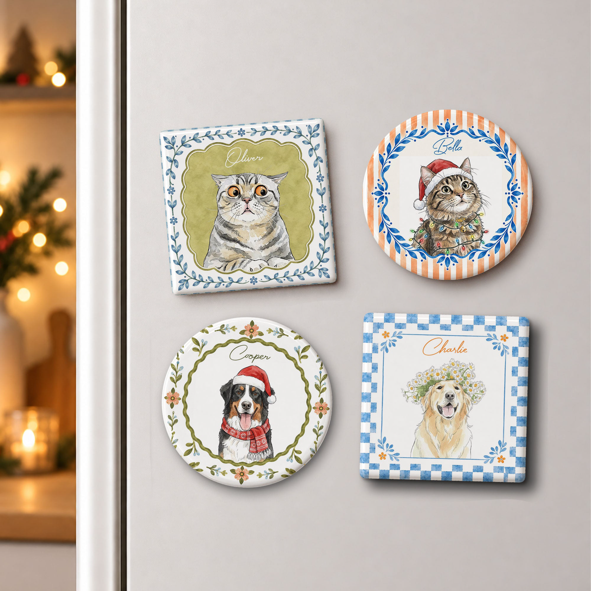 Custom Pet Watercolor Colorful Christmas Gifts For Pet Lovers - Personalized Magnet