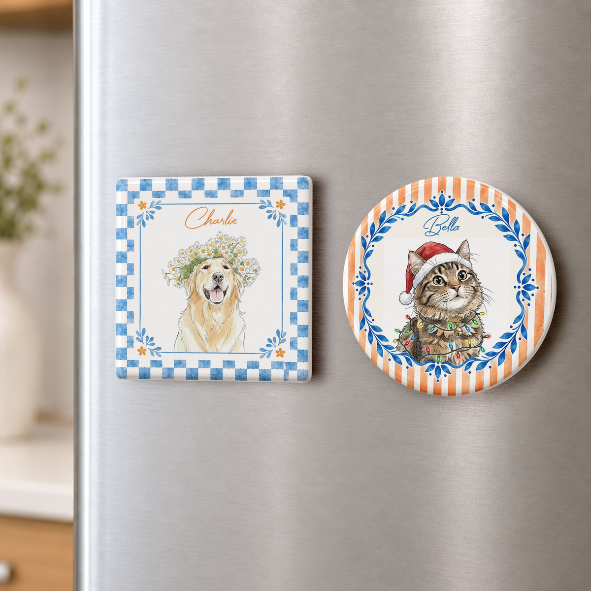 Custom Pet Watercolor Colorful Christmas Gifts For Pet Lovers - Personalized Magnet