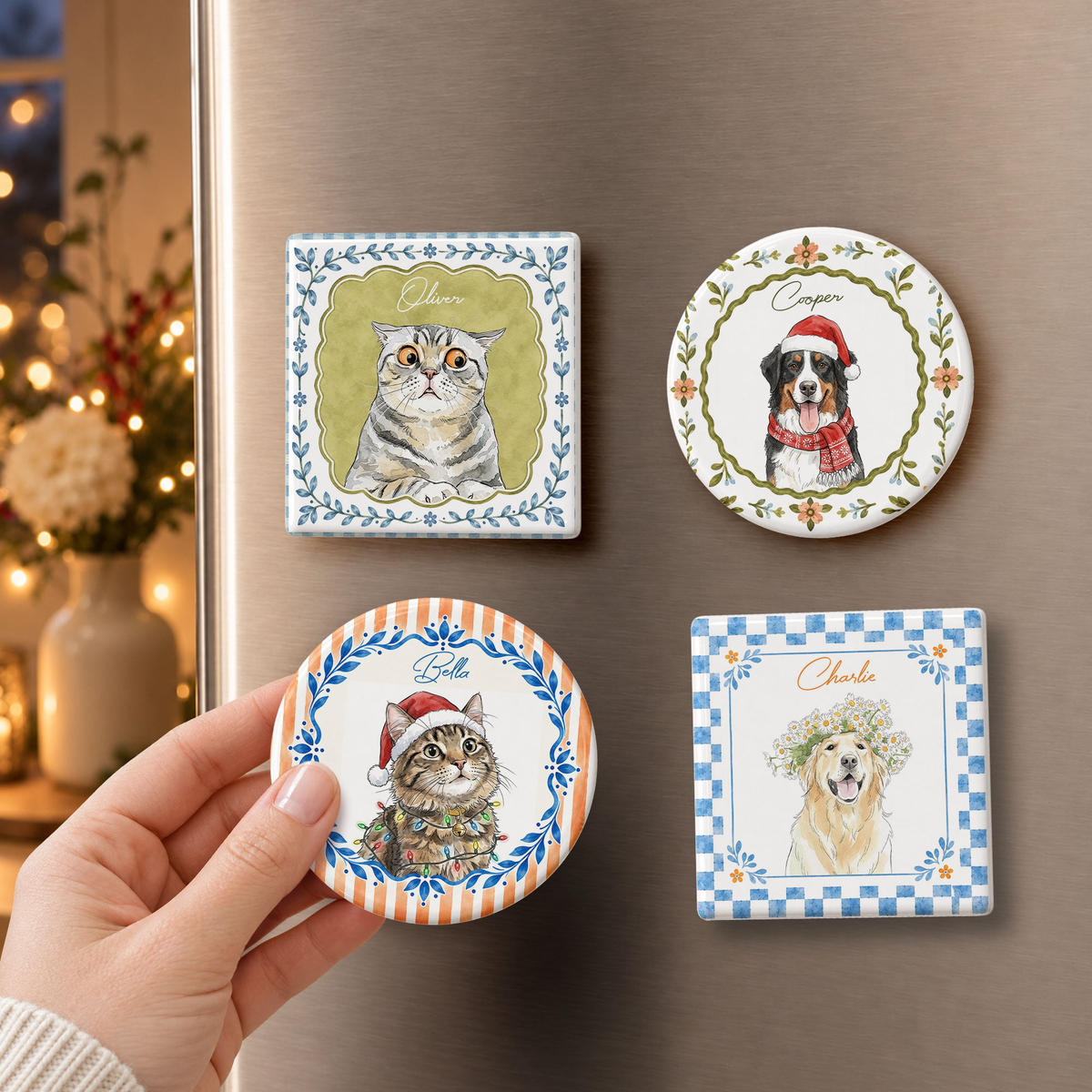 Custom Pet Watercolor Colorful Christmas Gifts For Pet Lovers - Personalized Magnet
