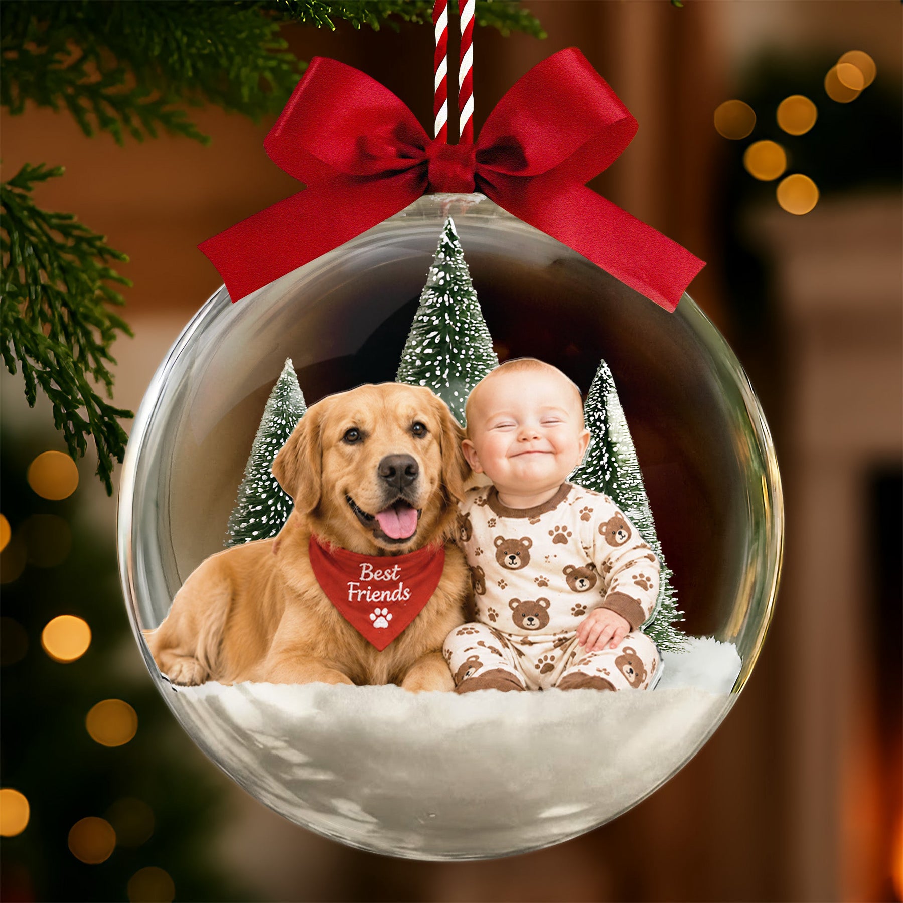 Custom Photo Baby First Christmas, Upload Newborn Photo Gift For Family Snow Ball Bauble - Personalized Ornament