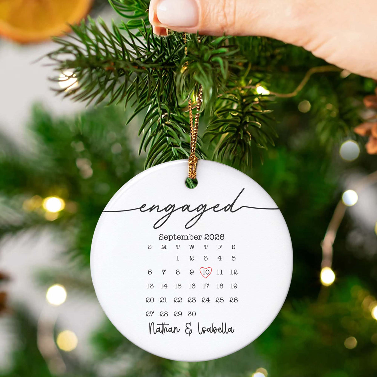 Custom Photo & Calendar Couple Engaged First Christmas Wedding Gifts - Personalized Ornament