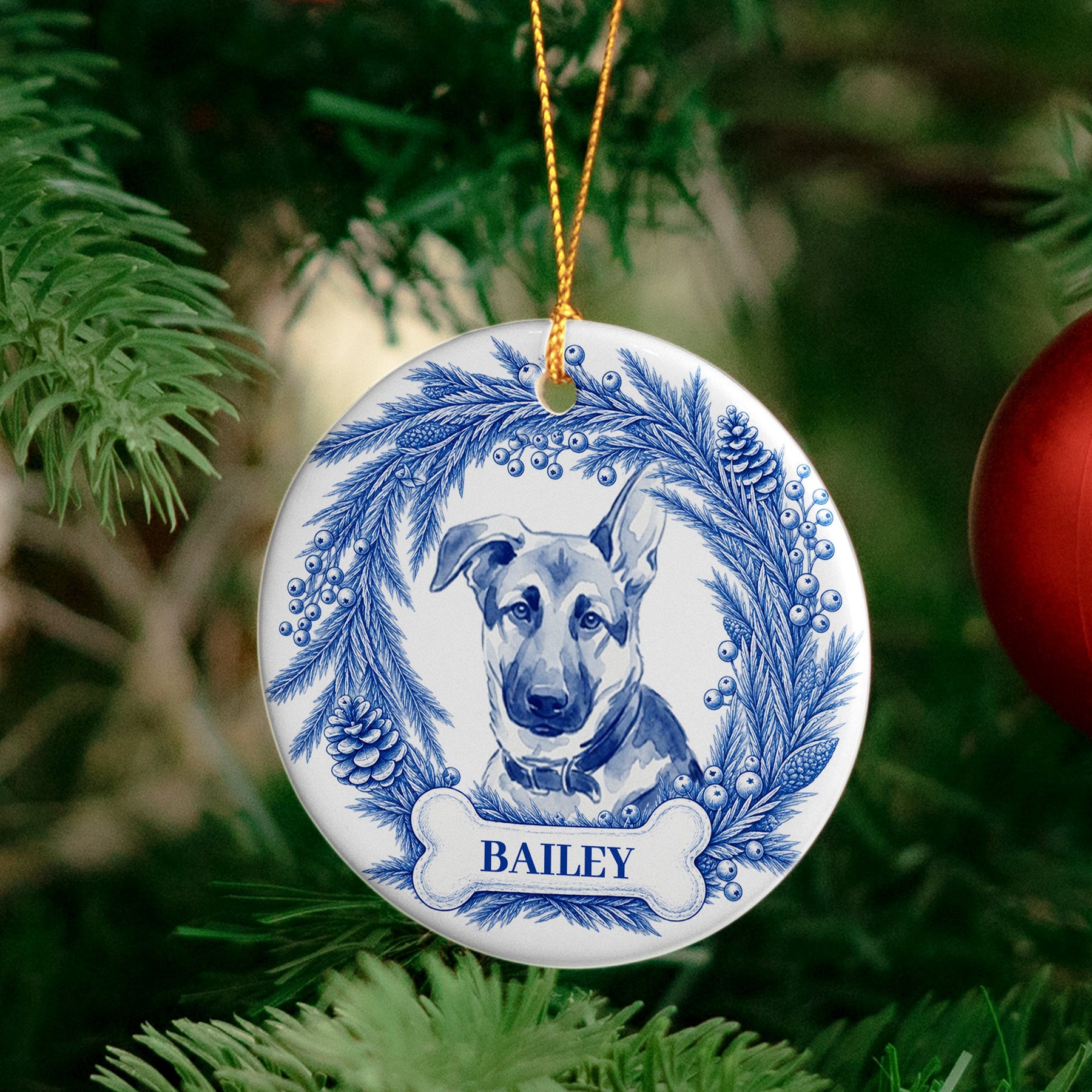 Custom Photo Pet Christmas Memorial, Dog Cat Christmas Photo, Pet Portrait Custom Name Gift - Personalized Ornament