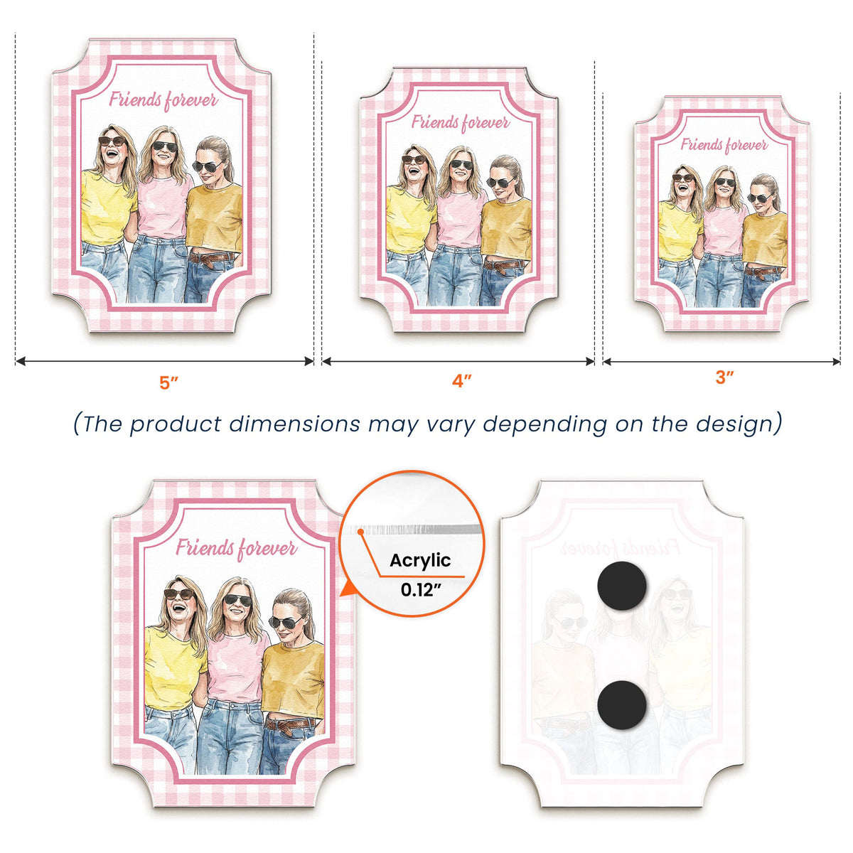 Custom Photo Watercolor Besties Forever, Friendship Thank You Gift - Personalized Magnet