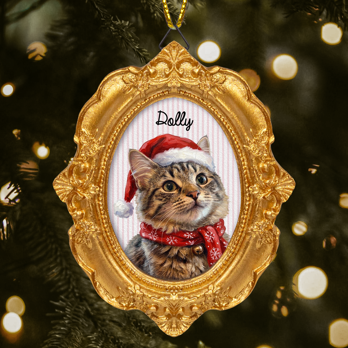 Custom Vintage Frame Pet Portrait Oil Painting Christmas Pet - Personalized Ornament