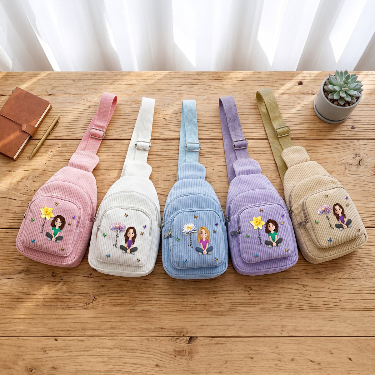 Cute Cartoon With Birth Month Flower - Personalized Sling Bag