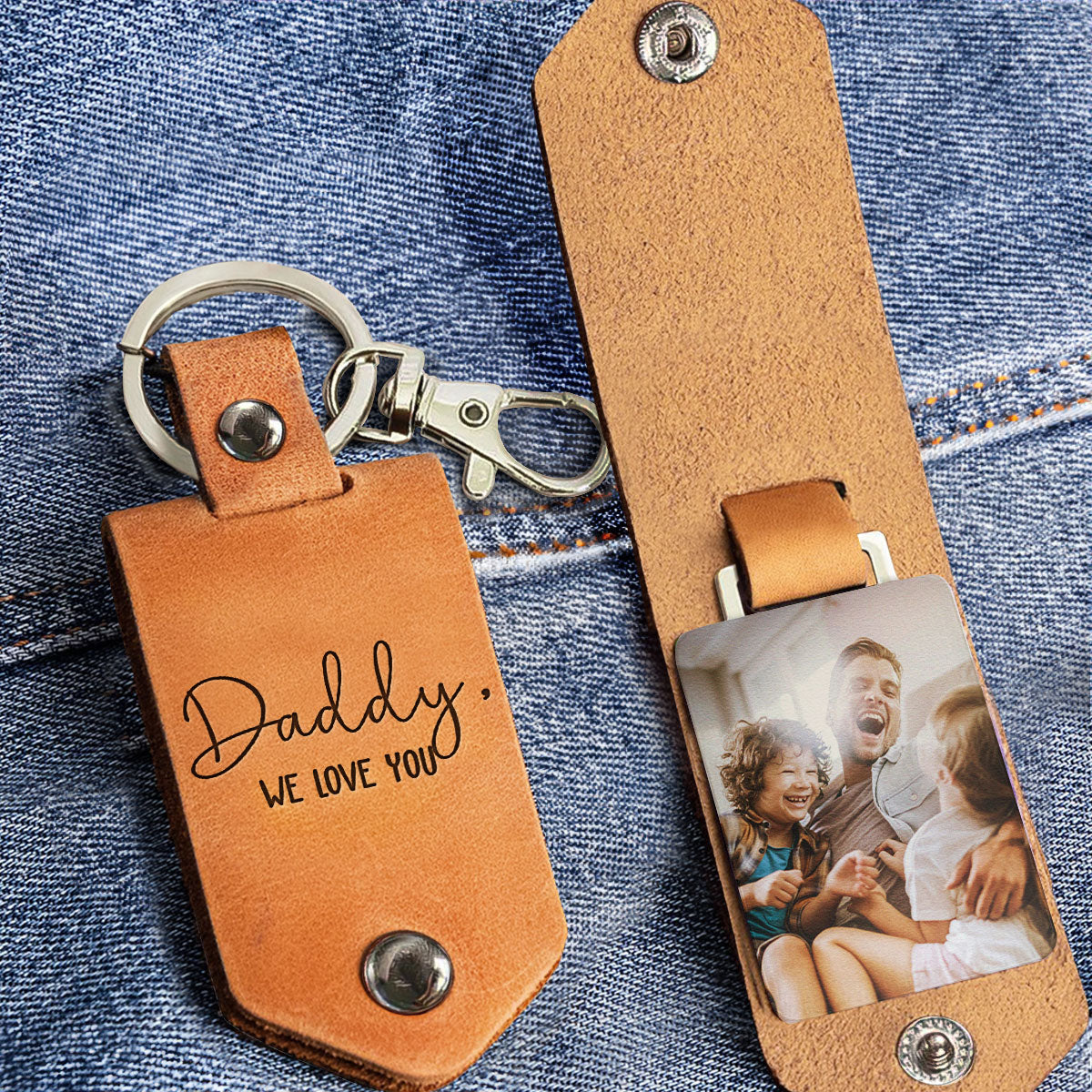 Daddy We Love You - Personalized Leather Photo Keychain