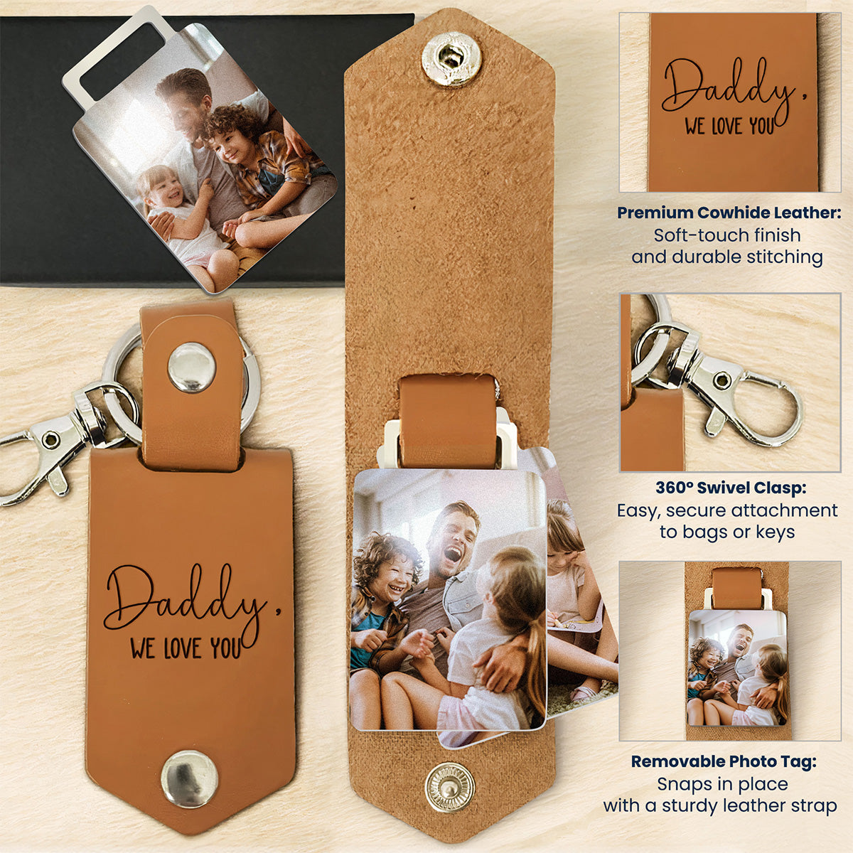 Daddy We Love You - Personalized Leather Photo Keychain