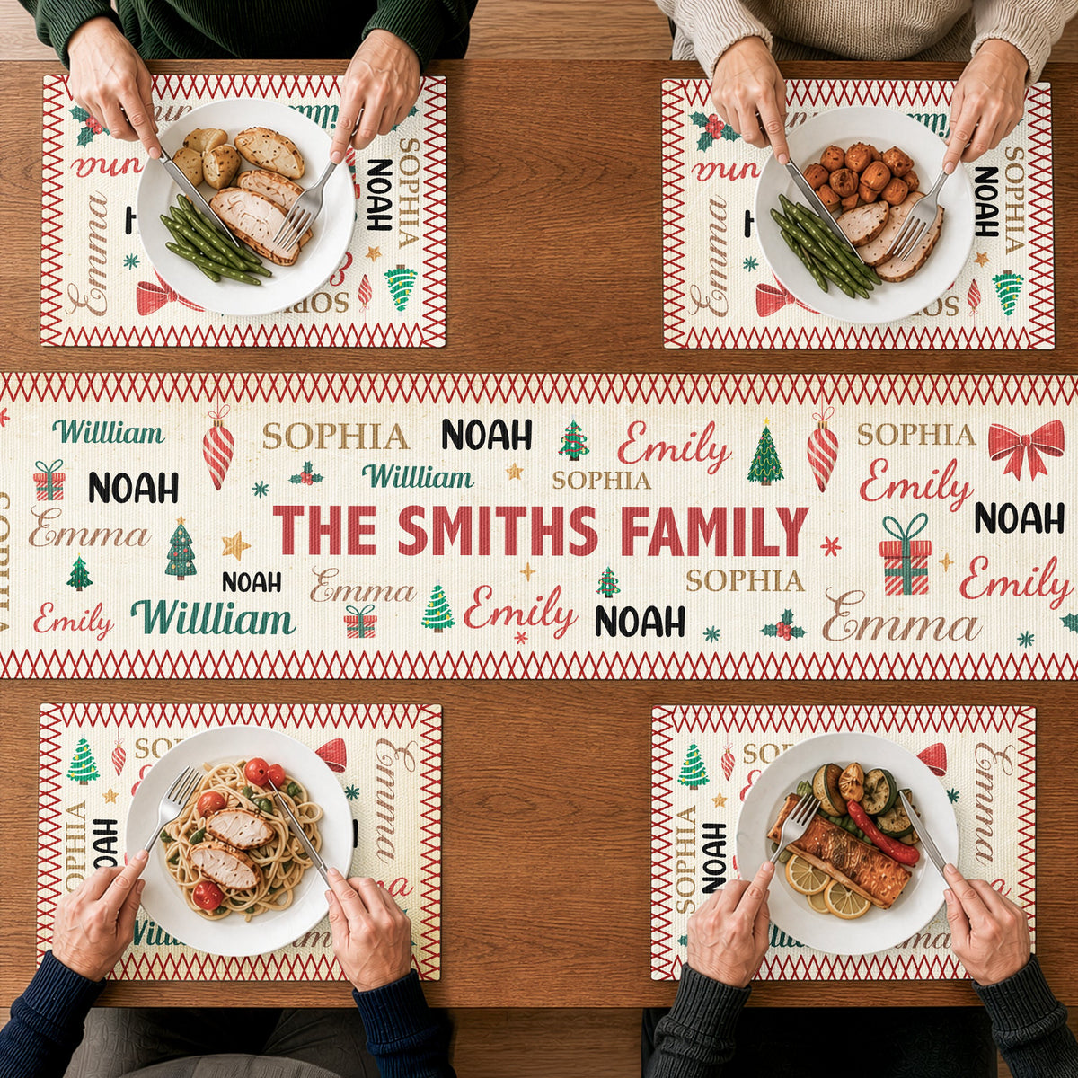 Family Name Word Christmas Theme - Personalized Table Runner Set