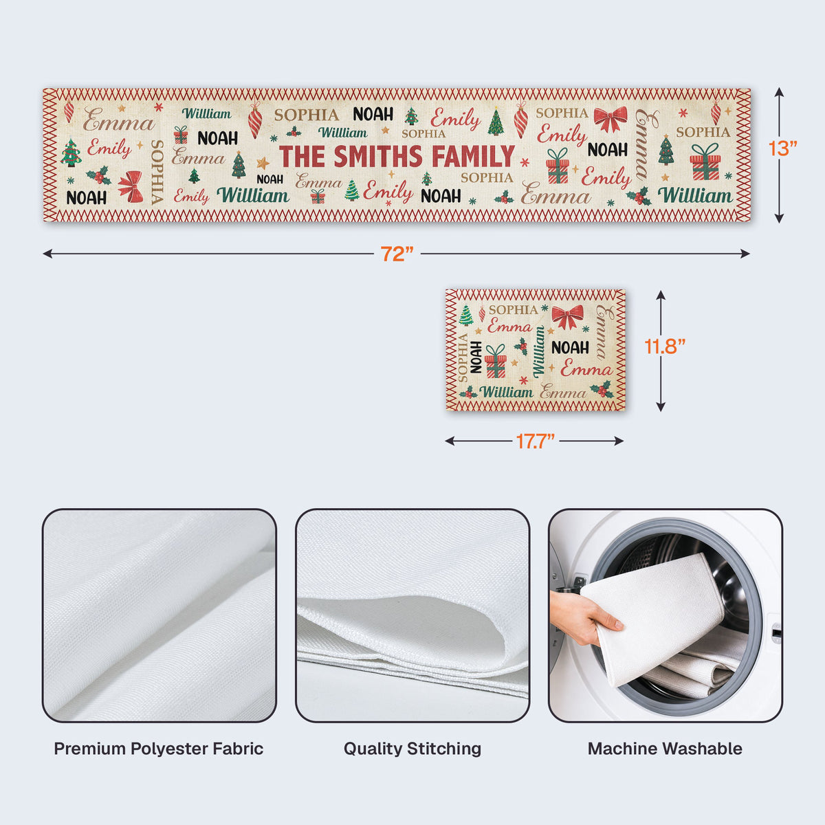 Family Name Word Christmas Theme - Personalized Table Runner Set