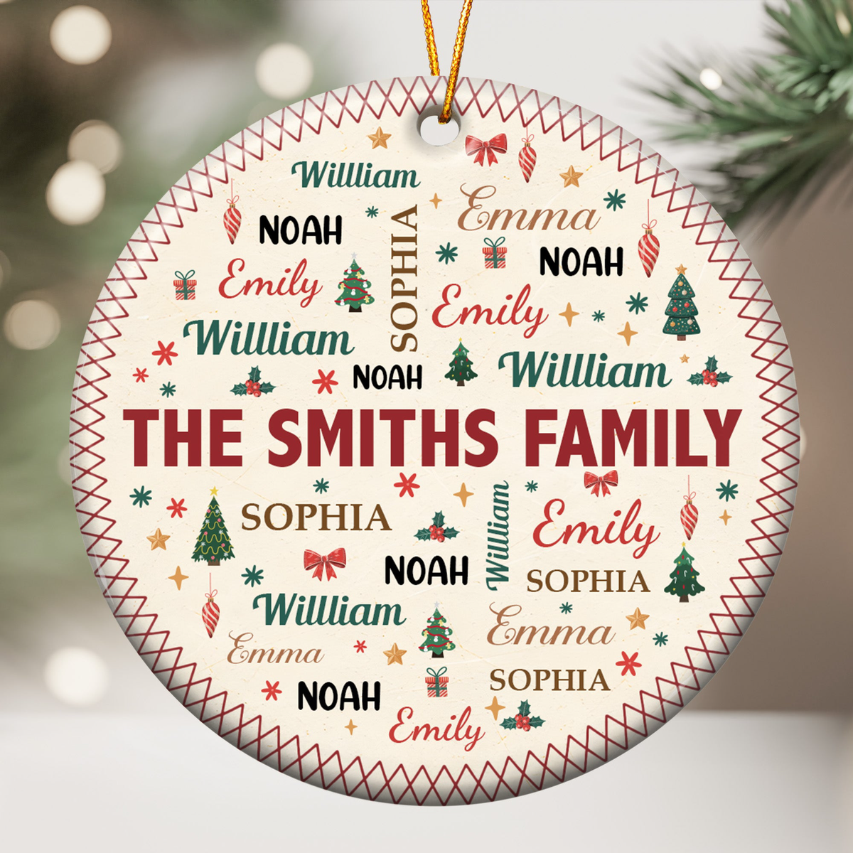 Family Name Word Christmas Theme - Personalized Ornament