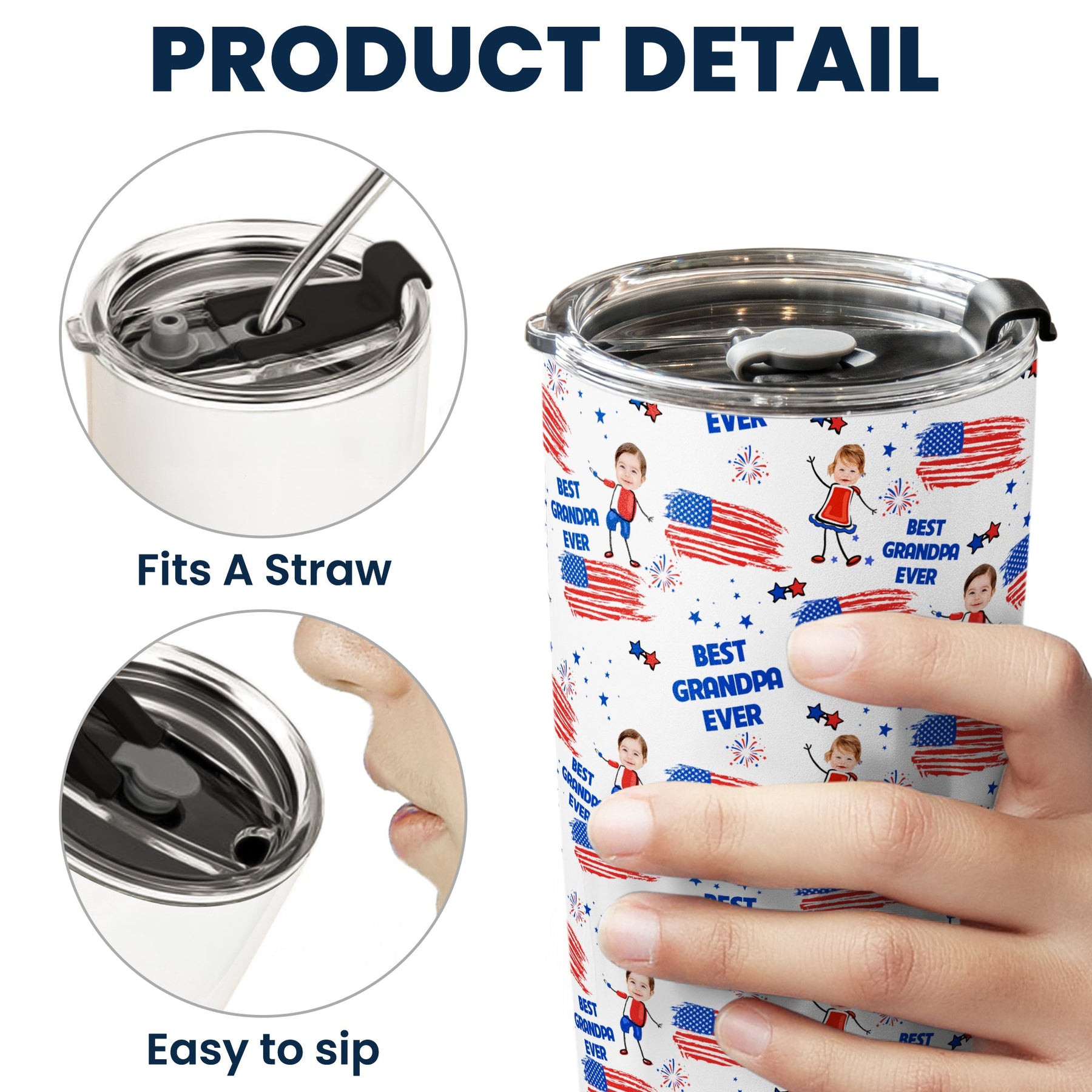Father's Day Gifts, Best Dad Grandpa Ever Custom Photo - Personalized Tumbler