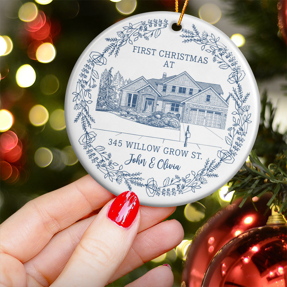 First Christmas At Our New House Custom Photo Sketch Line Art - Personalized Ornament