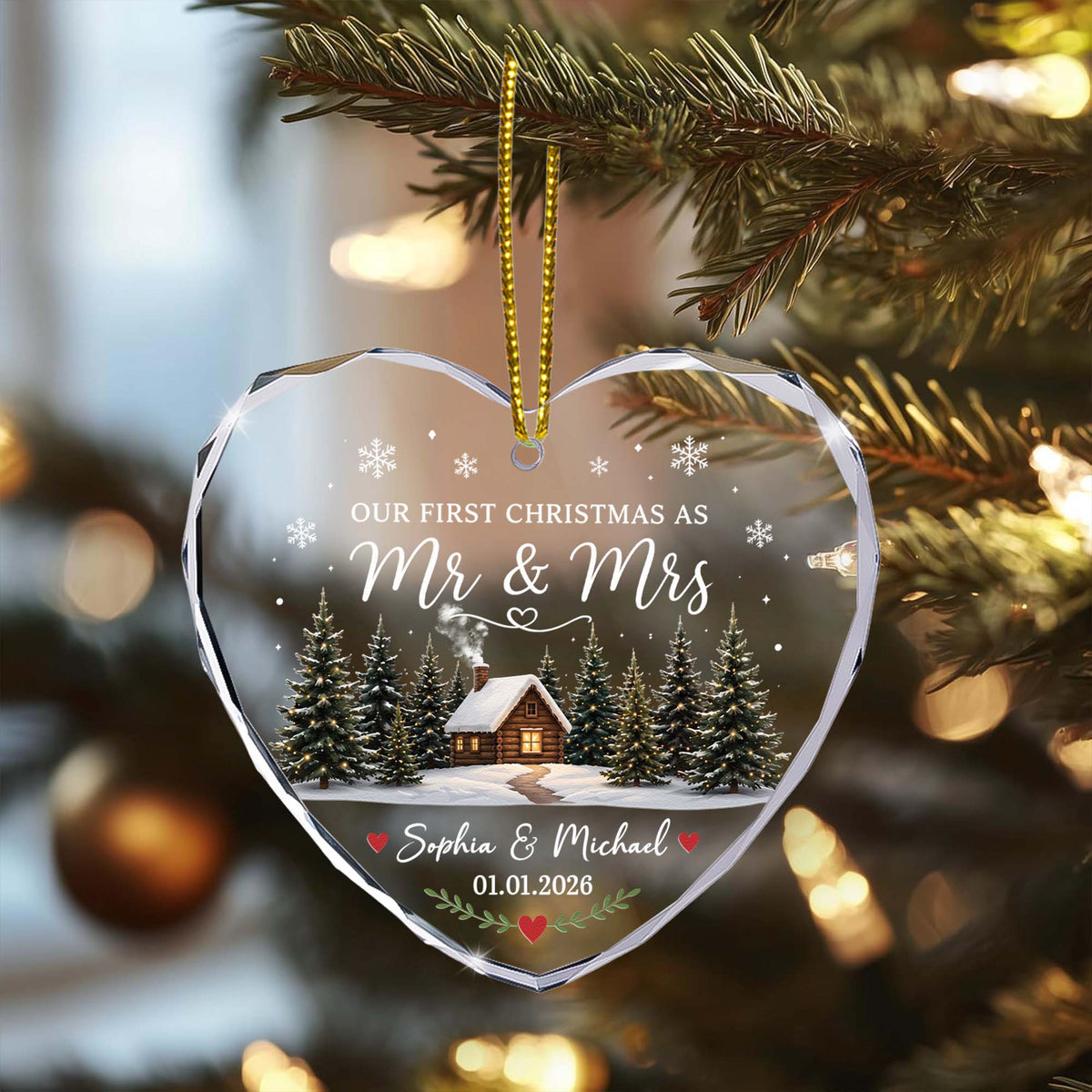 First Christmas Married Mr & Mrs Keepsake - For Newlywed Couples - Personalized Ornament
